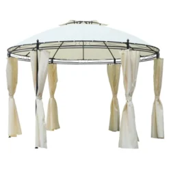Outsunny 11.5' Steel Outdoor Patio Gazebo Canopy With Double Roof Romantic Round Design & Included Side Curtains -Outsunny GUEST a2ffc94e b19d 46c4 8439 21a01f495eb3