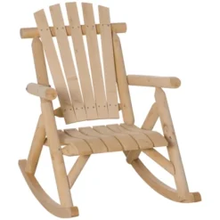 Outsunny Wooden Rustic Rocking Chair, Indoor Outdoor Adirondack Log Rocker With Slatted Design For Patio, Lawn -Outsunny GUEST a5312263 a579 4560 9a7d 4ae4a4df8323