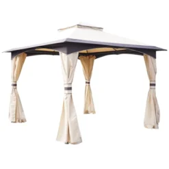 Outsunny 10' X 10' Outdoor Gazebo With Mesh Netting Sidewalls For Shade And Rain, Patio Gazebo Canopy With 2-Tier Soft Top Roof And Steel Frame For Lawn, Garden, Backyard And Deck -Outsunny GUEST a7378995 0334 4ba4 a603 ff506dadb31d