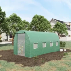 Outsunny Extra-Large Walk-in Tunnel Hoop Greenhouse, PE Cover, Steel, Roll-Up Zipper Door & Windows For Flowers, Vegetables, Tropical Plants, Green -Outsunny GUEST a9e79078 9889 4366 8b7c 883a1182178e