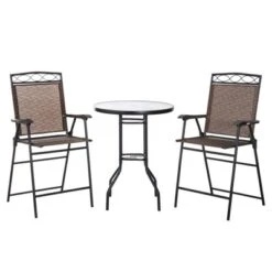 Outsunny 4 Piece Patio Bar Set For 2 With 6' Adjustable Tilt Umbrella, Outdoor Bistro Set With Folding Chairs & Glass Round Dining Table -Outsunny GUEST aa1995ad 0ff1 46e9 8a9e b44c1c8d9231