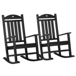 Outsunny 2 Pc Outdoor Rocking Chair, Traditional Slatted Porch Rocker With Armrests, Waterproof HDPE, Black -Outsunny GUEST aa64e5bf 5665 40e7 9e47 7e65f94df0aa