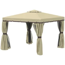 Outsunny 10' X 10' Patio Gazebo Outdoor Canopy Shelter With Double Tier Roof, Netting And Curtains For Garden, Lawn, Backyard And Deck -Outsunny GUEST abfbde3d 856c 4e4d 983a 1c010e437601