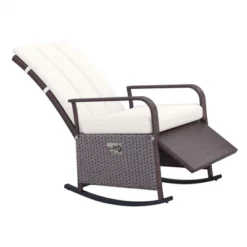 Outsunny Outdoor Rattan Wicker Rocking Chair Patio Recliner With Soft Cushion, Adjustable Footrest, Max. 135 Degree Backrest -Outsunny GUEST ac338495 53ac 4037 96a2 0b1b417ffe94