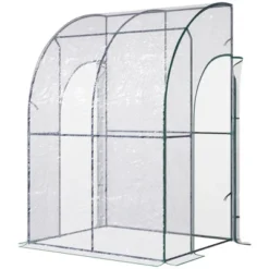 Outsunny 5' X 4' X 7' Lean-to Greenhouse, Walk-in Wall Mounted Hot House & Plant Nursery With 2 Zippered Roll Up Doors, Sloping PVC Cover, Green -Outsunny GUEST ac33bbe8 78aa 43f4 b711 23a80657dcb7