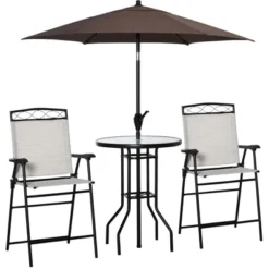 Outsunny 4 Piece Patio Bar Set For 2 With 6' Adjustable Tilt Umbrella, Outdoor Bistro Set With Folding Chairs & Glass Round Dining Table -Outsunny GUEST ac9e87e1 c030 4643 bfe9 e46beebab279