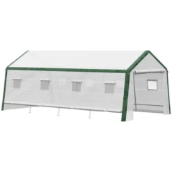 Outsunny 19.7' X 9.8' X 7.9' Outdoor Walk-in Greenhouse, Hot House With Mesh Windows, Bottom Vent, Zippered Door, PE Cover, Steel Frame, White -Outsunny GUEST add47eb0 ef96 4c01 a26e be06c719fac4