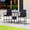 Outsunny Rattan Wicker Bar Set For 3 PCS With Ice Buckets, Patio Furniture With 1 Bar Table And 2 Bar Stools For Poolside, Backyard, Porches