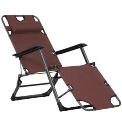 Outsunny 2-in-1 Folding Patio Lounge Chair W/ Pillow, Outdoor Portable Sun Lounger Reclining To 120°/180°, Oxford Fabric -Outsunny GUEST b1dff53f 044f 4793 b45b 6c86213b7387