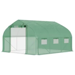 Outsunny Walk-in Tunnel Greenhouse With Zippered Mesh Doors & Roll-up Sidewalls, Upgraded Hot House, Green, 11.5' X 10' X 6.5' -Outsunny GUEST b24fc6c9 fe4f 4f45 911d a2f3d3b2efee