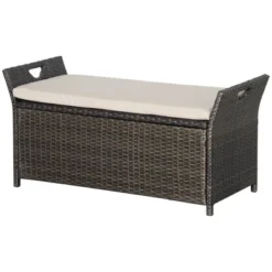 Outsunny Outdoor PE Rattan Two-In-One Storage Bench, Patio Wicker Large Capacity Footstool Rectangle Basket Box W/ Handles & Cushion -Outsunny GUEST b2a2ccdd 9be0 4ab8 a434 c65ecd050969