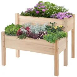 Outsunny 34"x34"x28" Raised Garden Bed 2-Tier Wooden Planter Box For Backyard, Patio To Grow Vegetables, Herbs, And Flowers -Outsunny GUEST b3188f9f 3843 4484 8c91 50309e99d02c