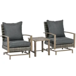 Outsunny 3-Piece Patio Bistro Set, PE Rattan Wicker Outdoor Furniture With Soft Cushions, 2 Rocking Chairs, Slatted Coffee Table, Dark Gray -Outsunny GUEST b3b5176f d7d2 49f8 a7eb 4cf1b5bd33d5