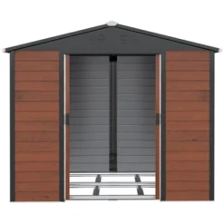 Outsunny 94.5" X 81" Outdoor Storage Shed, Galvanized Steel Metal Garden Shed With Double Sliding Lockable Door, Floor Frame, Vents, Teak -Outsunny GUEST b3de18ae 1be2 4d80 baff ce5c910ec0f8