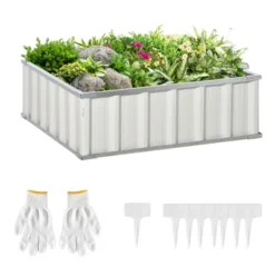 Outsunny 3x3ft Galvanized Raised Garden Bed, Steel Planter For Outdoor Plants, No Bottom W/ A Pairs Of Glove For Backyard, Patio To Grow Vegetables, Herbs, And Flowers -Outsunny GUEST b40cf40c 0161 4dab af5f 20c6e7f5bc37
