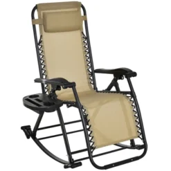 Outsunny Zero Gravity Reclining Rocking Chair, Lounge Rocker, Folding, Pillow, Side Tray, Cup And Phone Holder -Outsunny GUEST b4cb73f6 42d2 4eda 907f ae4818567445