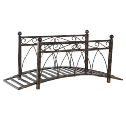 Outsunny 3.3' Metal Arch Zen Garden Bridge With Safety Siderails, Decorative Footbridge, Delicate Scrollwork & Corner Spheres For Stream, Black -Outsunny GUEST b5c17776 a9a1 4ae0 85fe 9392050afc81