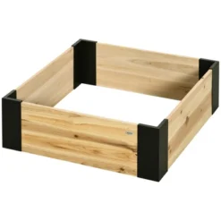 Outsunny Wooden Raised Garden Bed Flower Box With Metal Bracket, Installed By Hand, Outdoor Planter Box, 31.5 X 31.5in Square, Natural -Outsunny GUEST b5da4e50 1da7 42cf 89e4 1f3cf70b125d