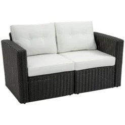 Outsunny 2 Piece Patio Wicker Corner Sofa Set, Outdoor PE Rattan Furniture, With Curved Armrests And Padded Cushions For Balcony, Garden, Or Lawn, Lawn -Outsunny GUEST b6137a90 cfc2 490c b610 d3a079b2e80d