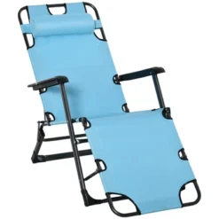 Outsunny 2-in-1 Folding Patio Lounge Chair W/ Pillow, Outdoor Portable Sun Lounger Reclining To 120°/180°, Oxford Fabric -Outsunny GUEST b832bf06 ac7d 4caa 80d9 95a1c6105534