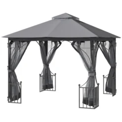 Outsunny 10' X 10' Patio Gazebo Canopy Outdoor Pavilion With Mesh Netting SideWalls, 2-Tier Polyester Roof, & Steel Frame, Dark Gray 8 Outsunny 10' X 10' Patio Gazebo Canopy Outdoor Pavilion With Mesh Netting SideWalls, 2-Tier Polyester Roof, & Steel Frame, Dark Gray -Outsunny GUEST b8d58459 579b 4ad1 af79 e1f7dfdf3845