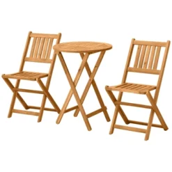 Outsunny Bistro Table And Chairs Set Of 2, Acacia Wood Patio Table, Wooden Folding Chairs, Varnished, 3 Piece Outdoor Furniture Set, Slatted, Teak -Outsunny GUEST b933224b 21f4 4aa7 b6fc 8cbac0c58552