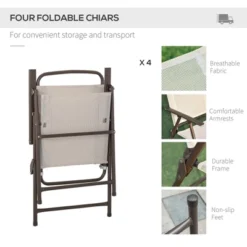 Outsunny 6 Piece Patio Dining Set For 4 With Umbrella, 4 Folding Dining Chairs & Round Glass Table For Garden, Backyard And Poolside -Outsunny GUEST b95d9d2a a40a 41f8 832a 05157dfb5593