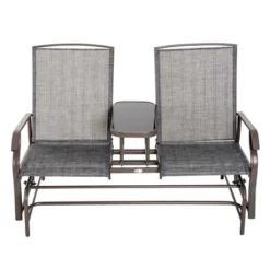 Outsunny 2-Person Outdoor Glider Bench W/ Center Table, Steel Frame For Backyard Garden Porch, Gray -Outsunny GUEST ba2a65b0 2596 4c7a 81fe e637489bf89b