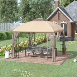 Outsunny 21 Outsunny 10' X 10' Patio Gazebo Canopy Outdoor Canopy Shelter With Double Tier Roof, Removable Mesh Netting, Display Shelves