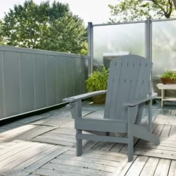 Outsunny Oversized Adirondack Chair, Outdoor Fire Pit And Porch Seating, Classic Log Lounge W/ Built-in Cupholder For Patio, Garden, Lawn, Dark Gray