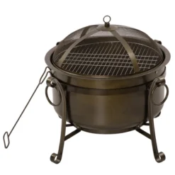 Outsunny 30" Outdoor Fire Pit Grill, Portable Steel Wood Burning Bowl, Cooking Grate, Poker, Spark Screen Lid For Patio, Camping, Bronze Colored -Outsunny GUEST bed56bca 06b1 4494 92bd 5a4942d39c68