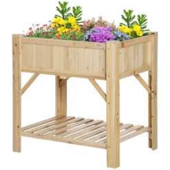 Outsunny Raised Garden Bed, Wood 6 Grid, 31" X 23" With Storage Shelf, Water Draining, Planter Box For Vegetables, Flowers, Herbs, Patio -Outsunny GUEST c4362631 fa40 4e02 a98d 280e3f1b3e61