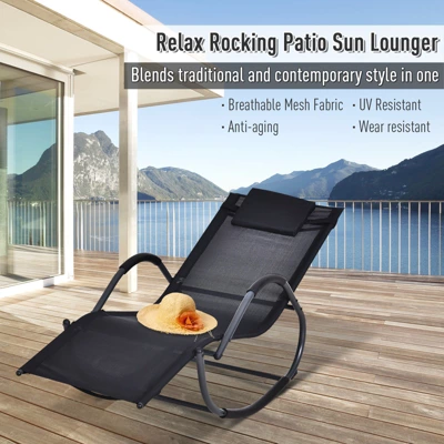 Outsunny Rocking Chair, Zero Gravity Patio Chaise Sun Lounger, Outdoor Rocker, Glider Lounge Chair, UV Water Resistant With Pillow, For Lawn, Garden Or Pool 6 Outsunny Rocking Chair, Zero Gravity Patio Chaise Sun Lounger, Outdoor Rocker, Glider Lounge Chair, UV Water Resistant With Pillow, For Lawn, Garden Or Pool - Image 6