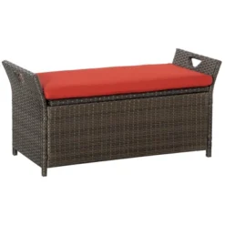Outsunny Outdoor PE Rattan Two-In-One Storage Bench, Patio Wicker Large Capacity Footstool Rectangle Basket Box W/ Handles & Cushion -Outsunny GUEST c7f66394 0c1b 4f32 b57a 1530fa487277
