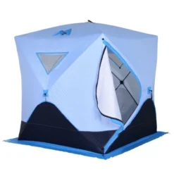 Outsunny 4 Person Ice Fishing Shelter With Padded Walls, Thermal Waterproof Portable Pop Up Ice Tent With 2 Doors, Light Blue -Outsunny GUEST c91d1475 a3c2 4cf9 9c96 f6ee43c567cd