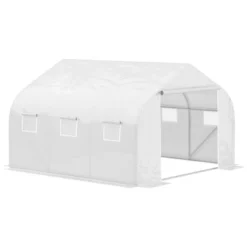 Outsunny 11.5' X 9.8' X 6.5' Outdoor Walk-In Tunnel Greenhouse Hot House With Roll-up Windows, Zippered Door, PE Cover, White -Outsunny GUEST ca9f4144 5014 46bf 90c2 34330dd6ce3e