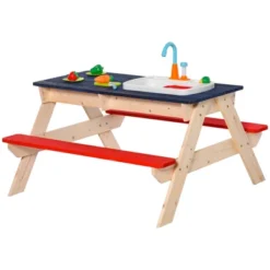 Outsunny Kids Picnic Table And Bench Set With Sandbox, Outdoor Sand & Water Table With Kitchen Toys, Water Circulation Faucet, Vegetable Accessories -Outsunny GUEST cbc27114 0301 44c0 9472 68701d0596ec