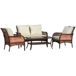 Outsunny 4-Piece Outdoor Wicker Sofa Set, Outdoor PE Rattan Conversation Furniture With 4 Chairs & Table, Water-Fighting Material -Outsunny GUEST cc589b28 8f1d 4f5d 8543 a2f8bc02e202