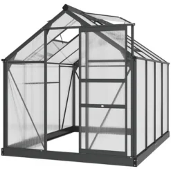 Outsunny Polycarbonate Greenhouse, Heavy Duty Outdoor Aluminum Walk-in Green House Kit With Vent & Door For Backyard Garden, Gray -Outsunny GUEST cca0d169 6e7e 4469 ac8d d1011e2a97a1