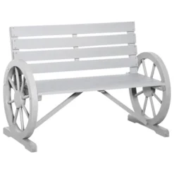 Outsunny Wooden Wagon Wheel Bench Rustic Outdoor Patio Furniture, 2-Person Seat Bench With Backrest -Outsunny GUEST ce4dced3 40b8 4658 b1f9 c1bf82e64605