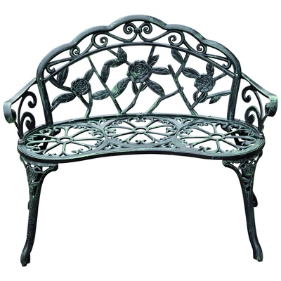 Outsunny Garden Bench Loveseat With Floral Rose Style, Cast Aluminum Frame For Outdoor, Patio, Park, Deck, Antique Green 3 Outsunny Garden Bench Loveseat With Floral Rose Style, Cast Aluminum Frame For Outdoor, Patio, Park, Deck, Antique Green - Image 3