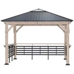 Outsunny 11' X 11' Grill Gazebo Canopy, Hardtop Gazebo With Three Bar Counters, Metal And Acrylic Combined Roof -Outsunny GUEST cebf97de 3876 4bdf a4bf 43370071d594