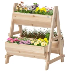 Outsunny Raised Garden Bed, 2 Tier Raised Planter Box With Stand, Nonwoven Fabric For Vegetables, Herbs, Flowers, 27" X 23" X 32", Natural -Outsunny GUEST cff7c753 0cd2 4a80 afb1 a9fab9110c9a