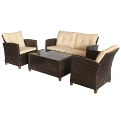Outsunny 4 Pieces Patio Furniture Sets Rattan Wicker Chair W/ Table Outdoor Conversation Set With Cushion For Backyard Porch Garden Poolside And Deck -Outsunny GUEST d08cbb8e e5c9 4ca7 88ea 67a1ea8ed069