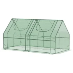 Outsunny 6' X 3' X 3' Portable Greenhouse, Garden Hot House With Two PE/PVC Covers, Steel Frame And 2 Roll Up Windows, Green -Outsunny GUEST d2c9de90 494f 4fcd 9262 931773cfffc2
