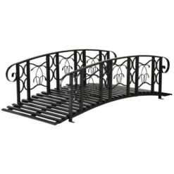 Outsunny 6' Metal Arch Backyard Garden Bridge With 660 Lbs. Weight Capacity, Safety Siderails, Vine Motifs For Backyard Creek, Stream, Pond, Black -Outsunny GUEST d54e80a4 28ec 4a3a 9557 99efafc0288d