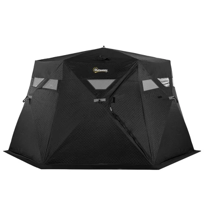 Outsunny 4 Person Insulated Ice Fishing Shelter 360-Degree View, Pop-Up Portable Ice Fishing Tent With Carry Bag, Two Doors And Anchors, Black 3 Outsunny 4 Person Insulated Ice Fishing Shelter 360-Degree View, Pop-Up Portable Ice Fishing Tent With Carry Bag, Two Doors And Anchors, Black - Image 3