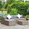 Outsunny 6 Piece Patio Furniture Set Outdoor Wicker Conversation PE Rattan Sectional Sofa Set With Ottoman, Tempered Glass Table, Gray