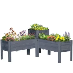 Outsunny Set Of 3 Raised Garden Beds, Self-Draining Elevated Wood Planter Boxes With Legs & Liner To Grow Vegetables, Herbs, And Flowers, Gray -Outsunny GUEST d83ffc9b 1528 4b78 8bd9 2b4e37abc599