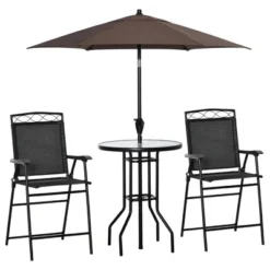 Outsunny 4 Piece Patio Bar Set For 2 With 6' Adjustable Tilt Umbrella, Outdoor Bistro Set With Folding Chairs & Glass Round Dining Table -Outsunny GUEST da28f227 9b3f 4e60 bb6d 5cf9f9b04c3c